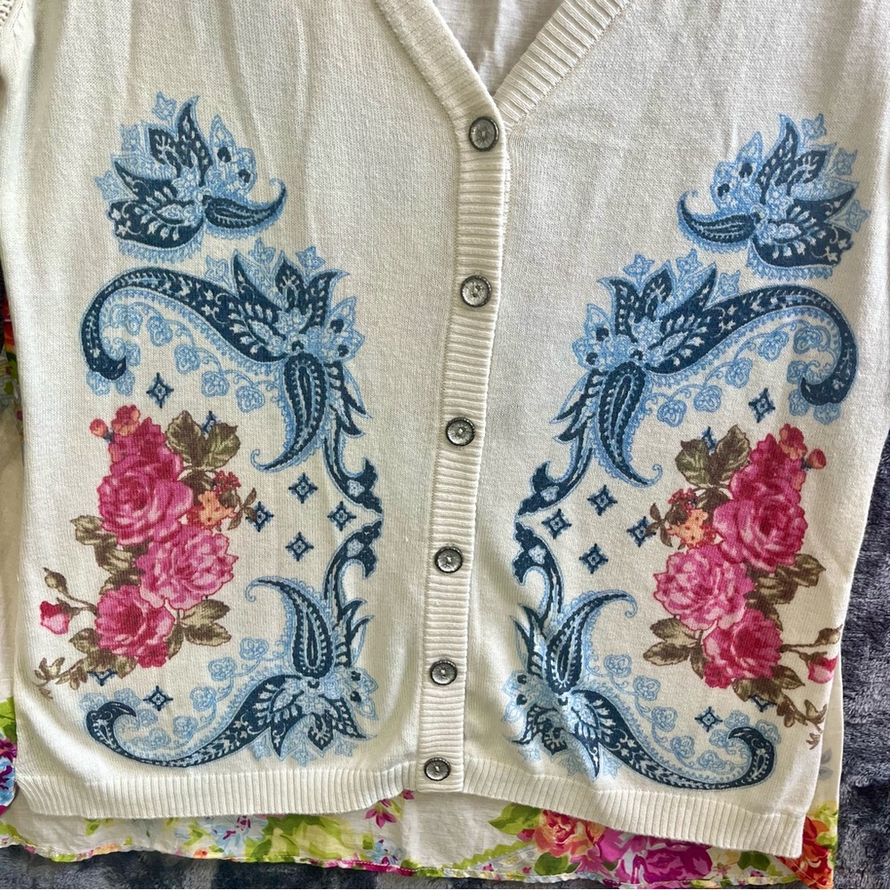 Aratta Silent Journey Button Up Cardigan Sweater W Floral Size Medium - Picture 3 of 10